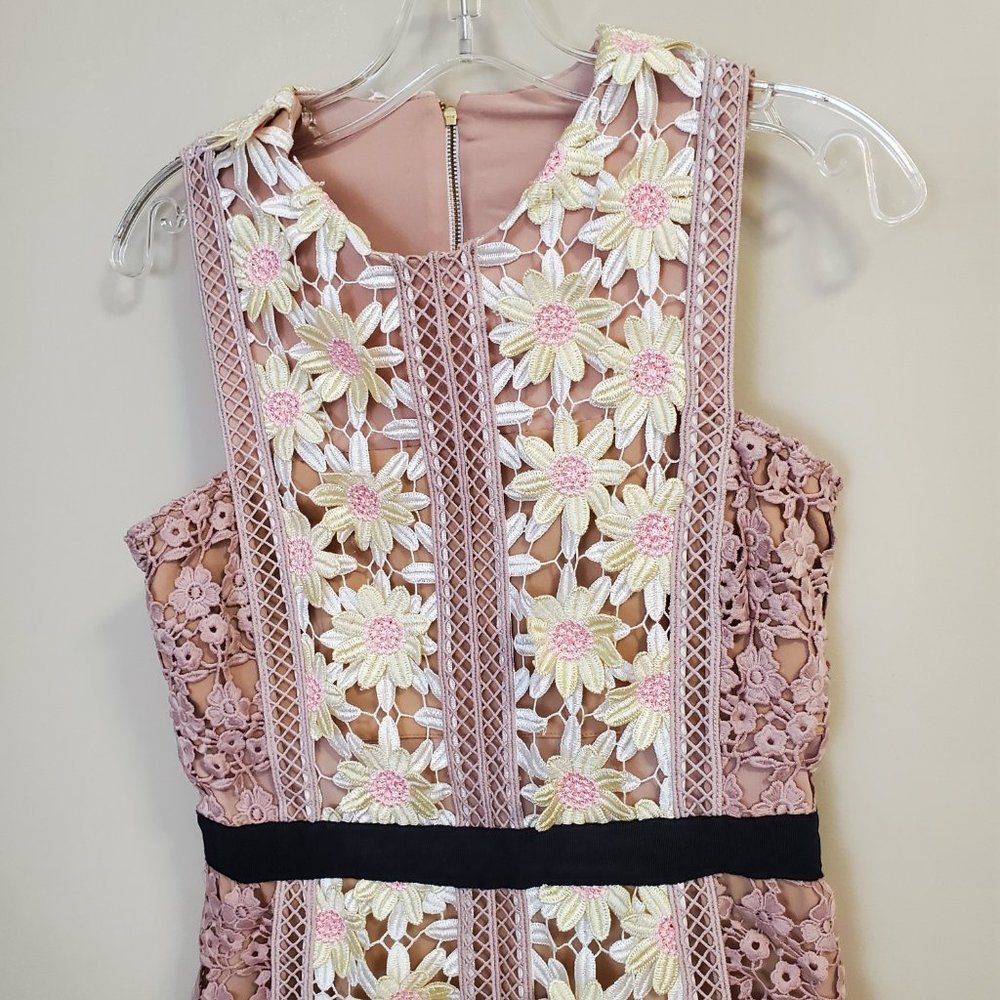 Self Portrait Daisy Floral Applique Lace Nude Illusion Midi Dress Wedding Size 6 - Picture 4 of 10